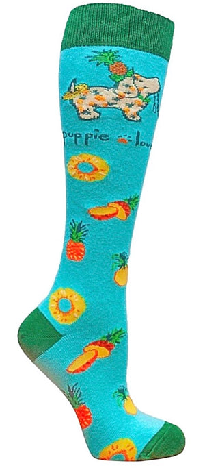 PUPPIE LOVE BY SOCKS N SOCKS Brand Adult Knee PINEAPPLE PUP - Novelty Socks for Less