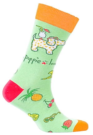 PUPPIE LOVE BY SOCKS N SOCKS Brand Adult TROPICAL PUP Socks - Novelty Socks for Less