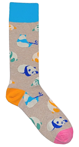 FUN SOCKS Brand Men’s COLORFUL PANDA BEARS Socks - Novelty Socks for Less