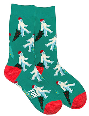 FUN SOCKS Brand Ladies YETI DRAGGING CHRISTMAS TREE Socks - Novelty Socks for Less