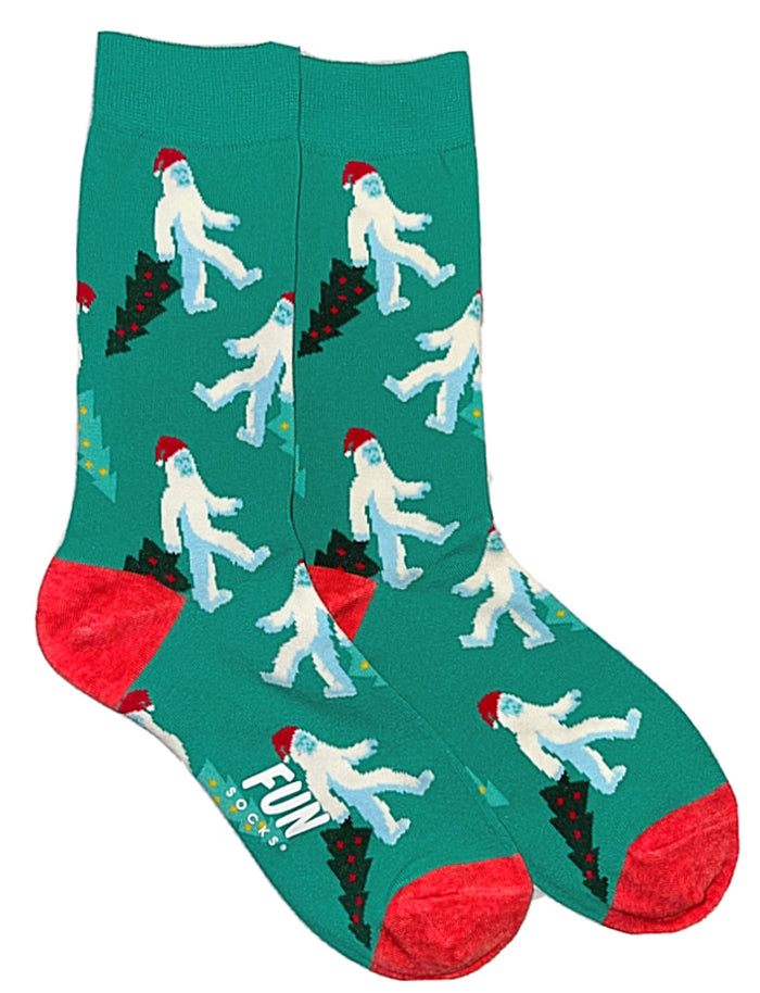 FUN SOCKS Brand Ladies YETI DRAGGING CHRISTMAS TREE Socks