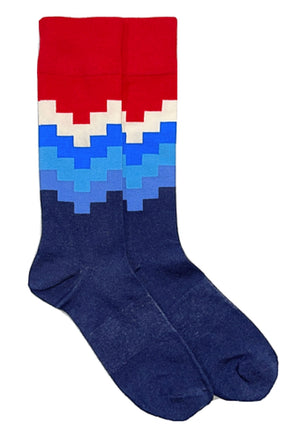 FUN SOCKS Brand Men's RED,WHITE & BLUE GEOMETRIC Pattern Socks - Novelty Socks for Less