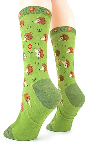 FOOT TRAFFIC BRAND LADIES HEDGEHOG SOCKS HEDGEHOGS & FLOWERS - Novelty Socks for Less