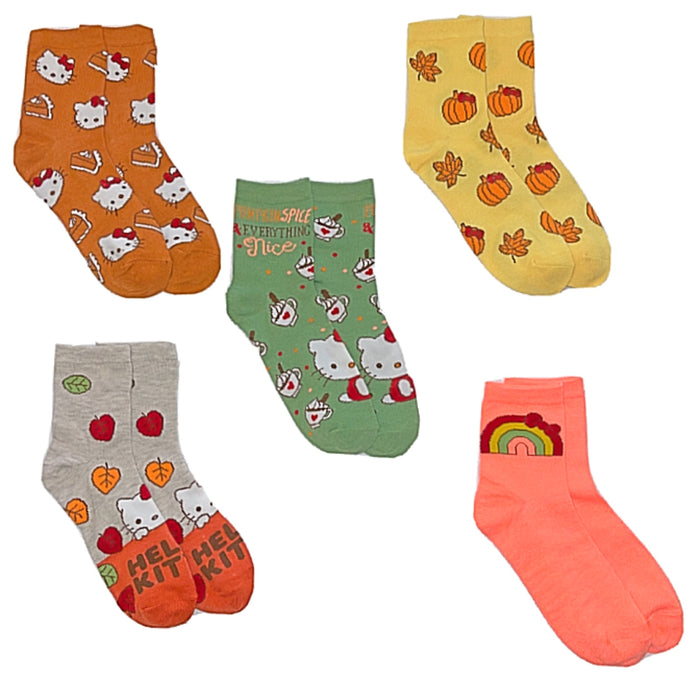 SANRIO HELLO KITTY Ladies 5 Pair Of AUTUMN THANKSGIVING Capri Socks ‘PUMPKIN SPICE & EVERYTHING NICE’