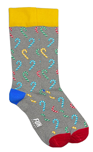 FUN SOCKS Brand Men’s CHRISTMAS COLORFUL CANDY CANES Socks - Novelty Socks for Less