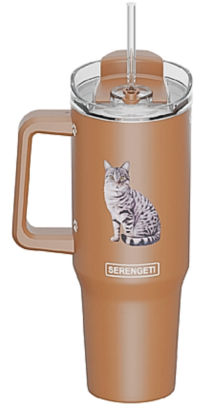 SILVER/GRAY TABBY CAT SERENGETI 40 Oz. Stainless Steel Ultimate Hot & Cold Tumbler