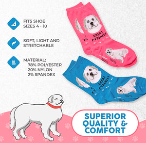 FOOZYS BRAND LADIES 2 PAIR GREAT PYRENEES Dog Socks - Novelty Socks for Less