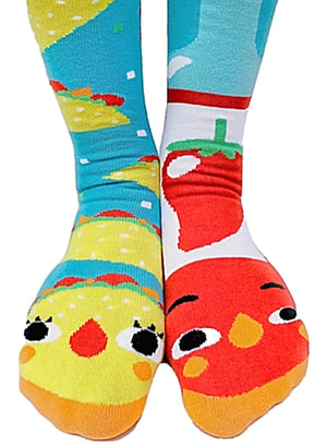 PALS SOCKS Brand Unisex TACO & HOT SAUCE Mismatched Gripper Bottom Socks (CHOOSE SIZE) - Novelty Socks for Less