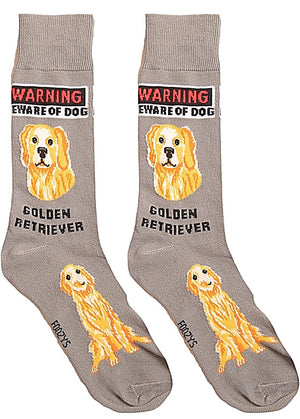 FOOZYS Brand Men’s GOLDEN RETRIEVER WARNING BEWARE OF DOG Socks - Novelty Socks for Less