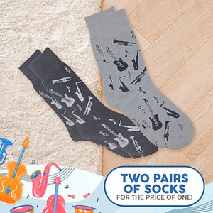 FOOZYS BRAND Men's MUSICAL INSTRUMENTS 2 Pair Of Socks - Novelty Socks for Less