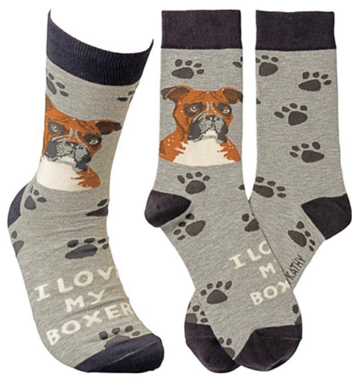 PRIMITIVES BY KATHY Unisex ‘I LOVE MY BOXER’ DOG Socks