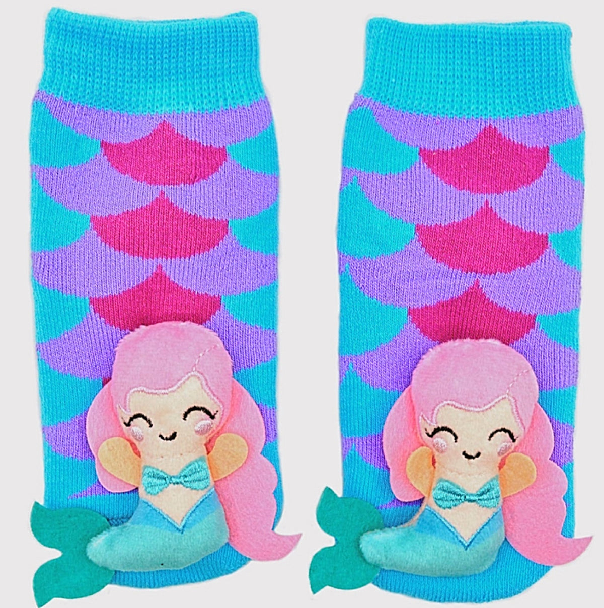 BOOGIE TOES Baby Unisex MERMAID Rattle Gripper Bottom Socks By PIERO LIVENTI - Novelty Socks for Less