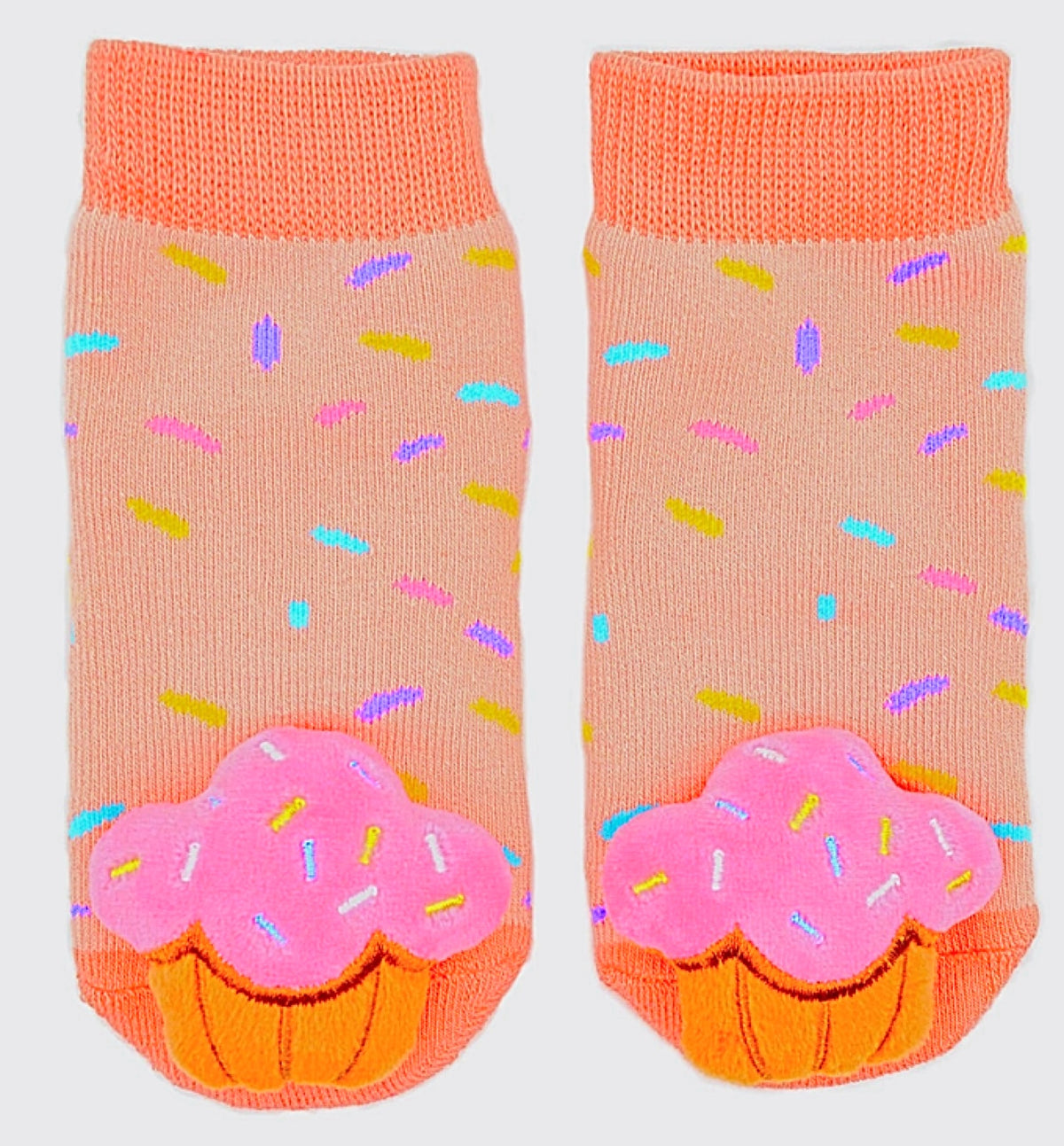 BOOGIE TOES Unisex Baby CUPCAKE Rattle Gripper Bottom Socks By PIERO LIVENTI - Novelty Socks for Less