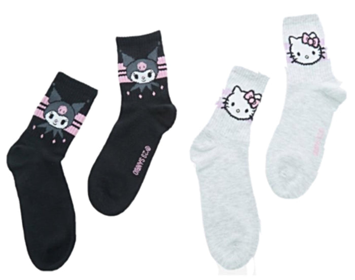 SANRIO HELLO KITTY LADIES 2 PAIR OF SOCKS WITH KUROMI & HELLO KITTY