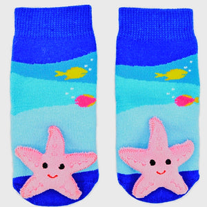 BOOGIE TOES Baby Unisex STARFISH Rattle Gripper Bottom Socks By PIERO LIVENTI - Novelty Socks for Less