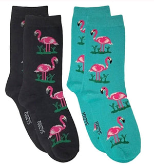 FOOZYS Brand Ladies PINK FLAMINGOS 2 Pair Of Socks - Novelty Socks for Less