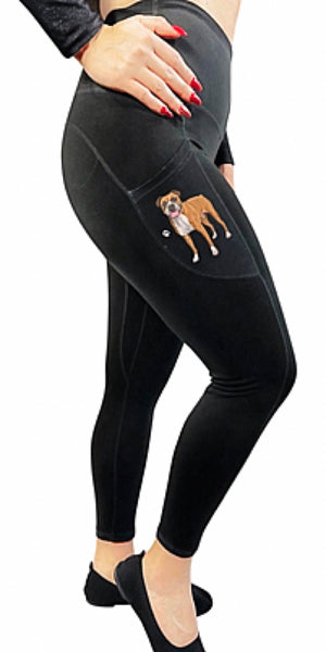 URBAN ATHLETICS Ladies BOXER High Rise Leggings With Pockets E&S Pets - Novelty Socks for Less
