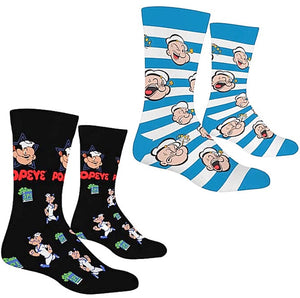 POPEYE THE SAILOR UNISEX 2 PAIR OF SOCKS With SPINACH CANS  ODD SOX Brand - Novelty Socks for Less