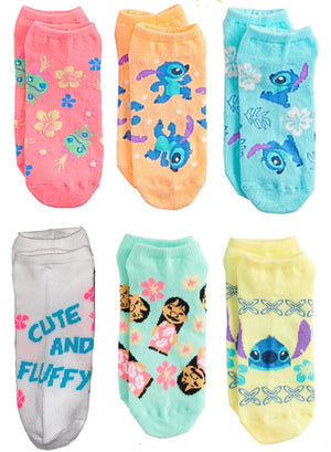 DISNEY LILO & STITCH 6 Pair Of No Show Socks ‘Cute & FLUFFY’ - Novelty Socks for Less