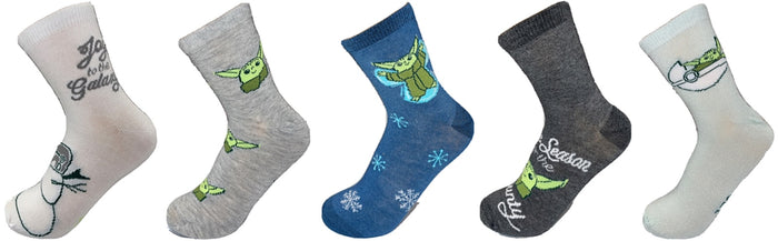 DISNEY BABY YODA Ladies CHRISTMAS 5 Pair Of Socks 'JOY TO THE GALAXY'