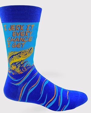 FABDAZ Brand Men’s FLY FISHING Socks ‘I JERK IT EVERY CHANCE I GET’ - Novelty Socks for Less