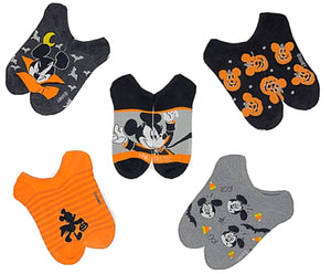 DISNEY Ladies HALLOWEEN 5 Pair Of MICKEY MOUSE No Show Socks ‘FANGTASTIC’ - Novelty Socks for Less