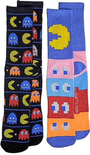 PAC-MAN VIDEO GAME Men’s 2 Pair Of Athletic Crew Socks With GHOSTS - Novelty Socks for Less