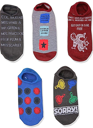 HASBRO GAMES Ladies 5 Pair Of No Show Socks CLUE, CONNECT FOUR, SCRABBLE - Novelty Socks for Less