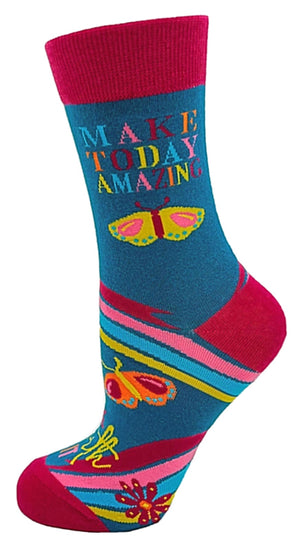 FABDAZ BRAND LADIES 'THINK HAPPY THOUGHTS YOU ARE WORTH IT’ SOCKS - Novelty Socks for Less