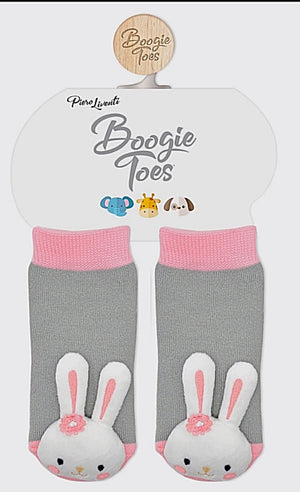 BOOGIE TOES Unisex Baby BUNNY RABBIT Rattle Gripper Bottom Socks By PIERO LIVENTI - Novelty Socks for Less