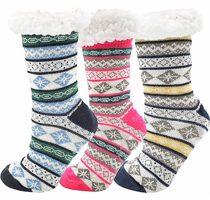 WINTER Ladies Sherpa Lined Gripper Bottom Slipper Socks (CHOOSE COLOR)