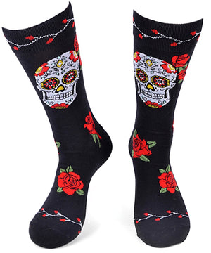 PARQUET BRAND Men's SUGAR SKULL & ROSES Socks 'DAY OF THE DEAD' - Novelty Socks for Less