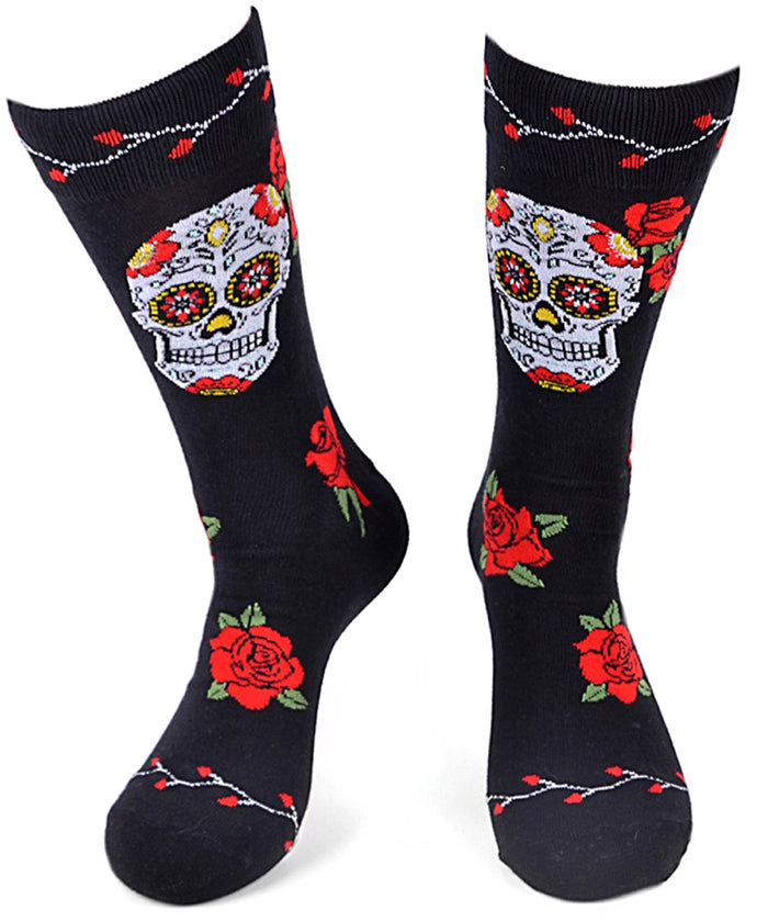 PARQUET BRAND Men's SUGAR SKULL & ROSES Socks 'DAY OF THE DEAD'