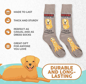 FOOZYS Brand Men’s GOLDEN RETRIEVER WARNING BEWARE OF DOG Socks - Novelty Socks for Less