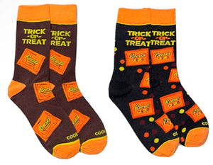 REESES PEANUT BUTTER CUPS Men’s 2 Pair Of Halloween Socks REESES PIECES - Novelty Socks for Less