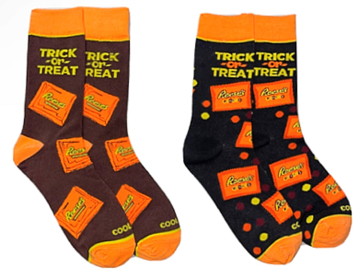REESES PEANUT BUTTER CUPS Men’s 2 Pair Of Halloween Socks REESES PIECES COOL SOCKS Brand