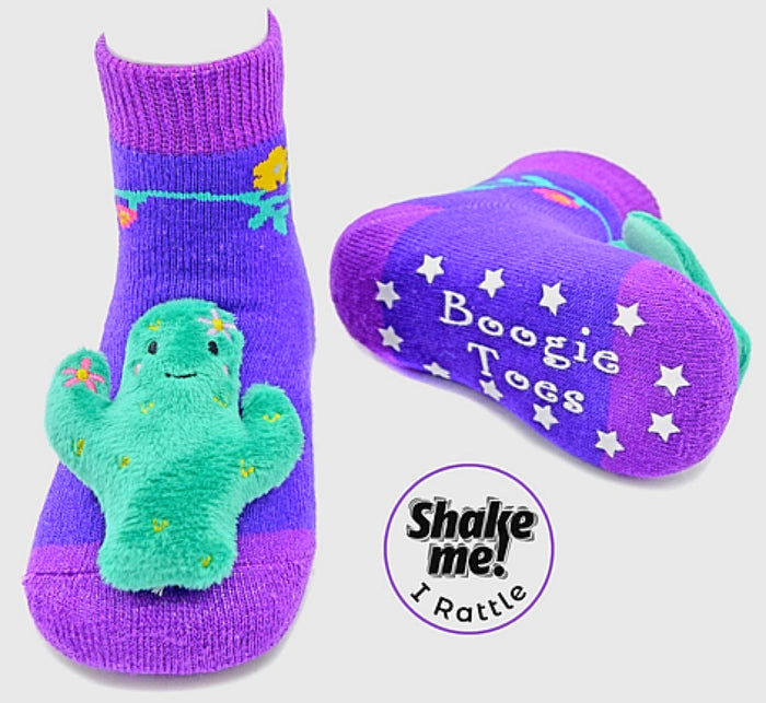 BOOGIE TOES Unisex Baby CACTUS PLANT & FLOWERS Rattle Gripper Bottom Socks By PIERO LIVENTI