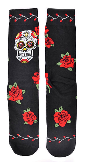 PARQUET BRAND Men's SUGAR SKULL & ROSES Socks 'DAY OF THE DEAD' - Novelty Socks for Less