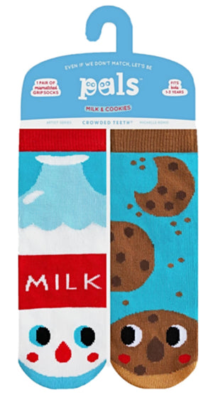 PALS SOCKS Brand TODDLER MILK & COOKIES Mismatched GRIPPER Socks - Novelty Socks for Less