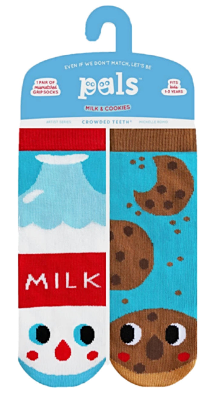 PALS SOCKS Brand UNISEX TODDLER & KIDS MILK & COOKIES Mismatched GRIPPER Socks (CHOOSE SIZE)