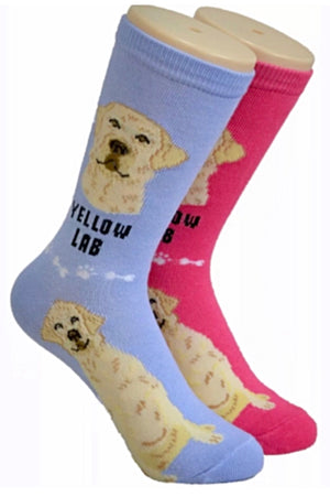 FOOZYS Ladies 2 Pair YELLOW LAB DOG Socks - Novelty Socks for Less