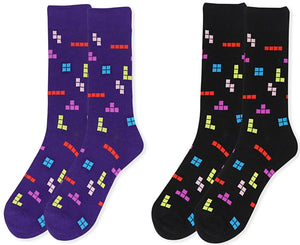 PARQUET BRAND Men’s TETRIS VIDEO GAME Socks CHOOSE COLOR PURPLE Or BLACK - Novelty Socks for Less
