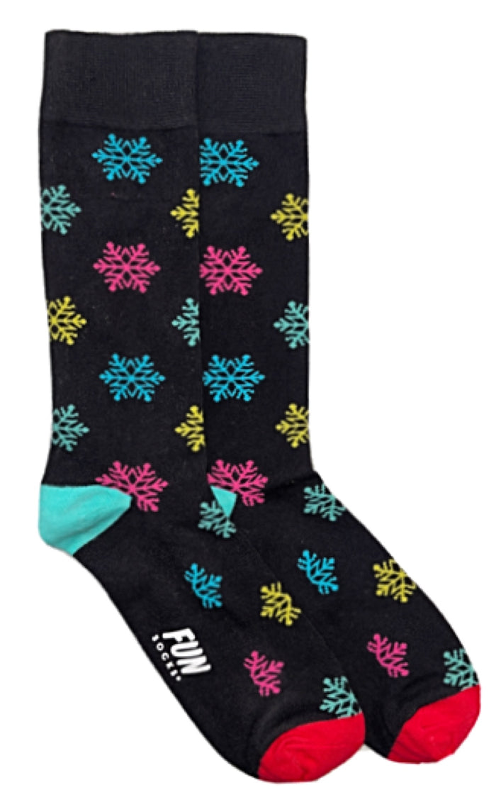 FUN SOCKS Brand Men's COLORFUL SNOWFLAKES Socks