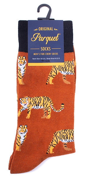 PARQUET Brand Men’s WILD ANIMALS Socks CHOOSE TIGERS, ELEPHANTS, ZEBRAS - Novelty Socks for Less