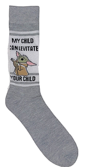 STAR WARS Men’s BABY YODA Socks ‘MY CHILD CAN LEVITATE YOUR CHILD’ - Novelty Socks for Less