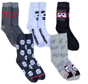 HALLOWEEN II Men’s 5 Pair Of MICHAEL MYERS Socks Gift Set  ‘THERE IS NO PLACE TO HIDE’ - Novelty Socks for Less