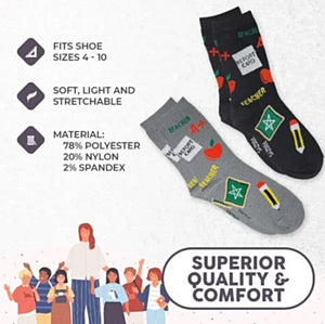FOOZYS Ladies 2 Pair SCHOOL TEACHER Socks - Novelty Socks for Less