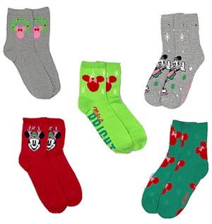 DISNEY LADIES MINNIE MOUSE CHRISTMAS 5 PAIR OF CAPRI SOCKS ‘MAKE IT BRIGHT’ - Novelty Socks for Less