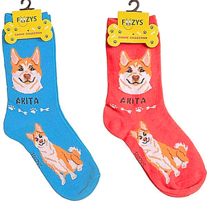 FOOZYS Brand Ladies 2 Pair AKITA Dog Socks - Novelty Socks for Less