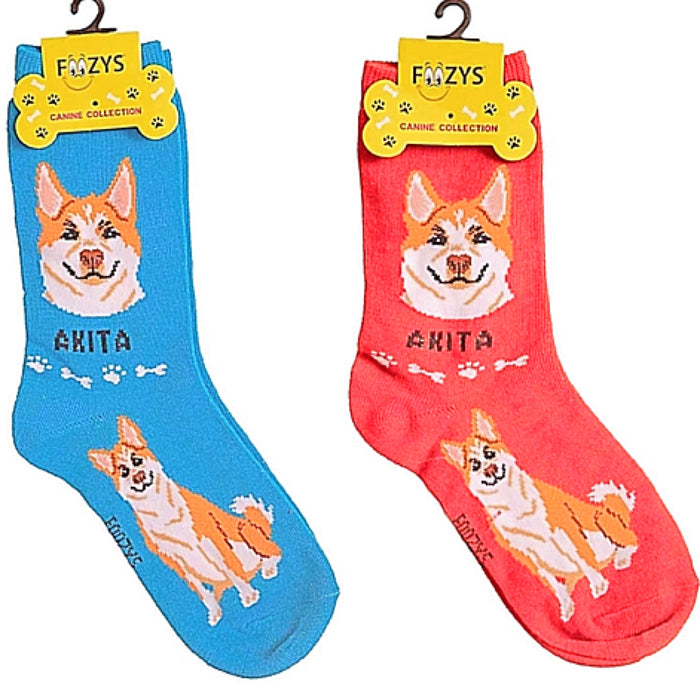 FOOZYS Brand Ladies 2 Pair AKITA Dog Socks